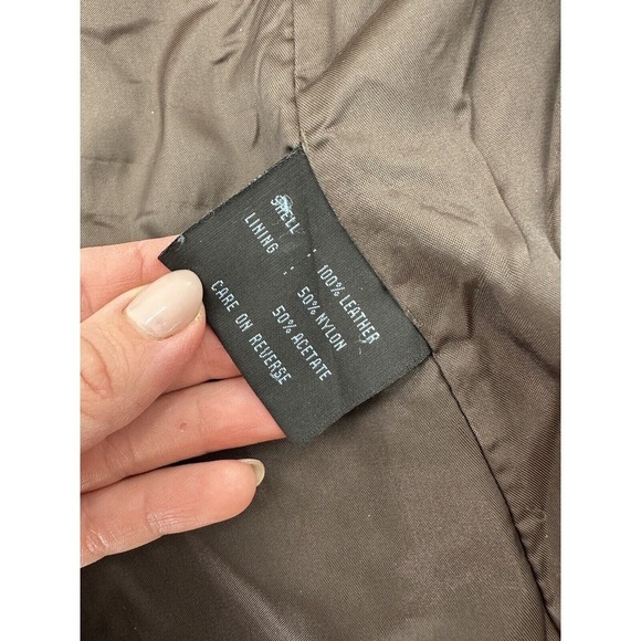 Kenneth Cole Leather Jacket Women’s Size Large Blazer Notched Moto Brown Button‍ - Picture 7 of 11